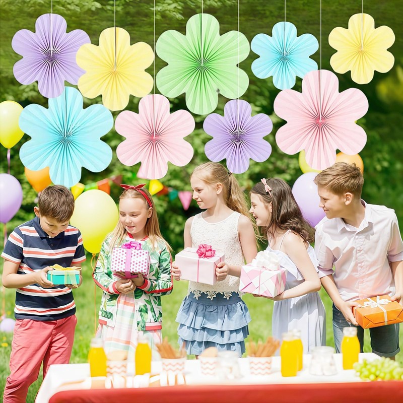 MANJIAMEI ペーパーファン ペーパーフラワー 誕生日 パーティー 飾り付け ピンク 9枚セット 女の子 お祝い