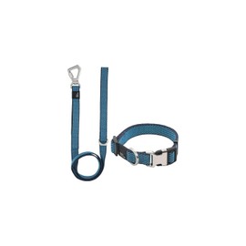 Maykoosh Timeless Tradition Outdoor Series 2-in-1 Convertible Dog Leash and Collar, Collars for Dogs, Dog Collar for Walking, Nylon and Leather Collars - Large, Blue