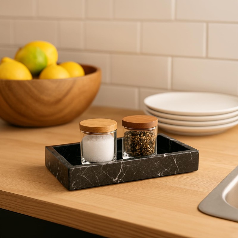 Bey-Berk Ezra Black Zebra Marble Guest Towel Tray – Rectangular