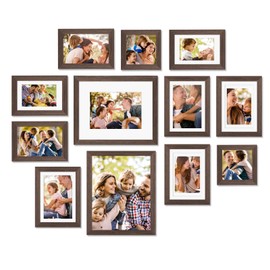 Egofine Picture Frame Set 12 Pack, Picture Frames Collage Wall Decor with Two 8x10, Four 5x7, Four 4x6, Two 4x4 for Wall and Tabletop, Made of Solid Wood, Covered by Plexiglass, Rustic Brown
