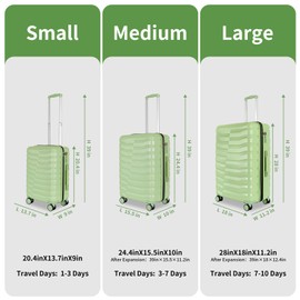 WireHot Lightweight Luggage with Spinner Wheels & YKK Zipper, 3-Piece Suitcase ABS+PC Hardside Luggage Set with TSA Lock, Light Avocado Green (20+24+28 inch)