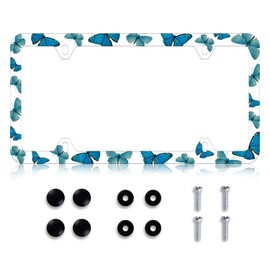 Blue Butterfly Pattern License Plate Frame - Butterfly Print License Plate Holder, Rust-Proof Stainless Steel Auto Parts License Plate Cover Decoration for Standard Us 12x6 Inch
