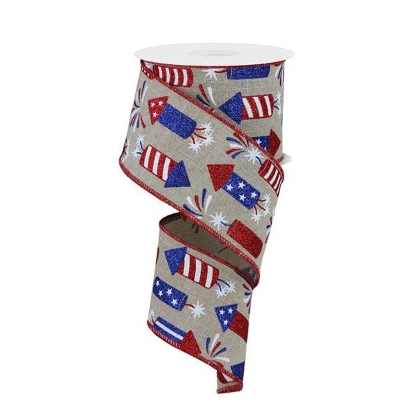 Craig Bachman 2.5" Firecrackers Ribbon: Natural (10 Yards) - Patriotic
