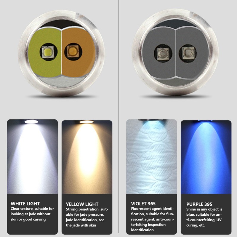 Identification Flashlight Super Bright USB Rechargeable Quad LEDs Portable Jade