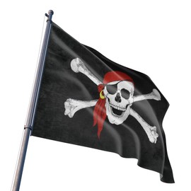 Pirate Flag Red Bandana Skull Banner Polyester 3x5 Foot Flags Vivid Color and UV Fade Resistant Flag Outdoor Banner