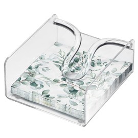 Clear Acrylic Square Cocktail Napkin Holder (5.1"x5.5"), Unbreakable Plastic Napkin Dispenser with Weighted Arm and Non-Slip Pads, Kitchen, Dining Table, Bathroom Vanity, Shatterproof BPA-free