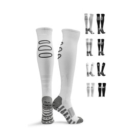 GRASSENGINE Pre-Cut Grip Soccer Socks with 3 Holes - Anti-Cramp Breathable Non Slip White Knee High Socks for Men, 1 Pairs