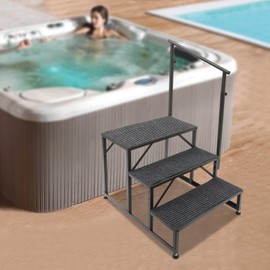 RV Steps with Handrail, RV Stairs Step Ladder, Hot Tub Steps, Porch Steps with Handrails, Swimming Pool Ladder Above Ground, Stairs Steps for Home RV Camper Porch (Type C, 3 Step-Single Handrail)