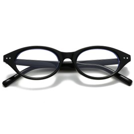 Breaksun Retro Oval Glasses for Women Men Small Face Cat-eye Blue Light Glasses Vintage Style (Black)