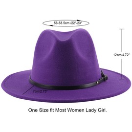 Lanzom Womens Classic Wide Brim Floppy Panama Hat Belt Buckle Wool Fedora Hat (One Size, Purple)