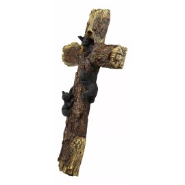 Ebros Rustic Western 3 Playful Climbing Black Bears Wall Cross Decor 14.25" H