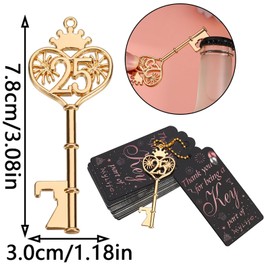 Layseri 24pcs 25th Gold Key Bottle Opener Birthday Party Favors, Key Beer Bottle Opener Favors 25 Anniversary Souvenirs Return Gifts for Guests Party Decor Supplies (25th)
