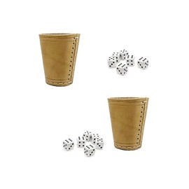 Dice Cup with 6 Dice in Set of 2 - Classic Handmade Leather Cup 9 cm - Leather Dice Cup with 6 Dice (Natural, 2)