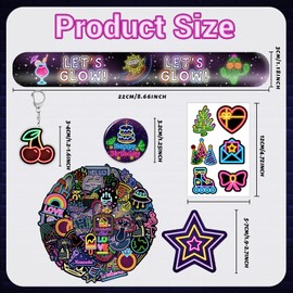YYMYMGJ 98 PCS Neon Party Favors, Neon Temporary Tattoos Slap Bracelets Stickers Badges Keychains for Neon Birthday Party Decorations Supplies for Kids Boys Girls Classroom Rewards