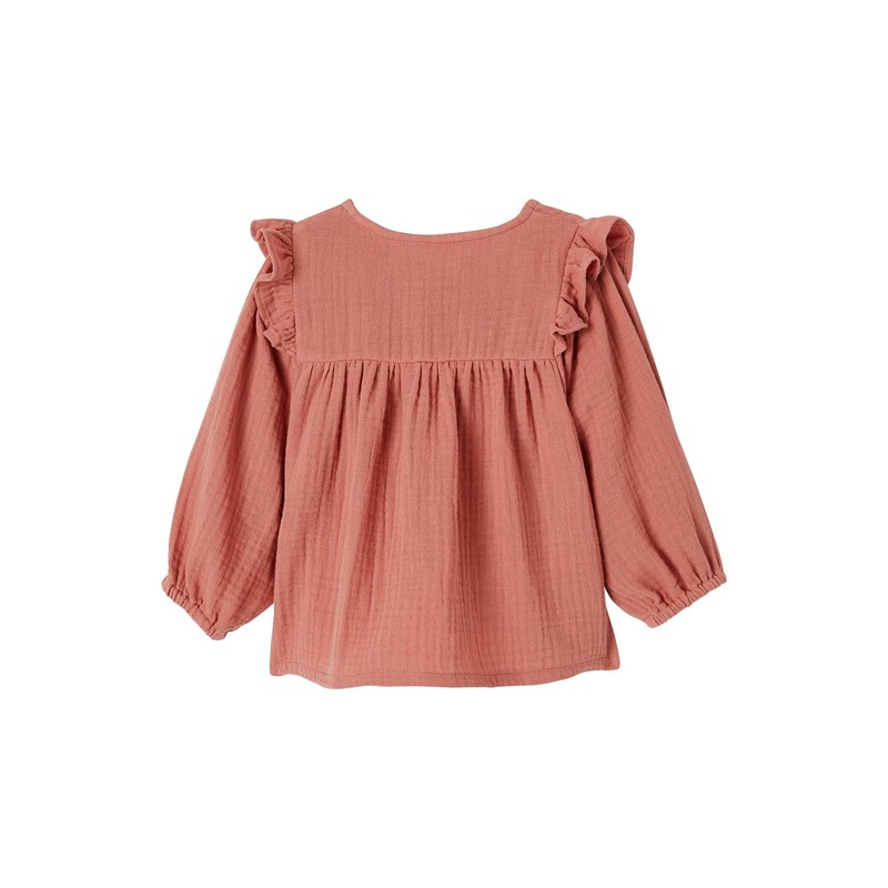 Vertbaudet Girls Baby Flounce Blouse, antique pink