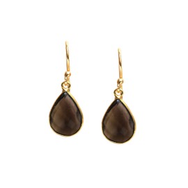 Gempires Smoky quartz Earrings, Teardrop Crystal Earrings, Pear Shape Dangle Drop Earrings, Natural Gemstone Earring, February Birthstone, Everyday Wear, Hypoallergenic 14k Gold Plated (Smoky-Quartz)