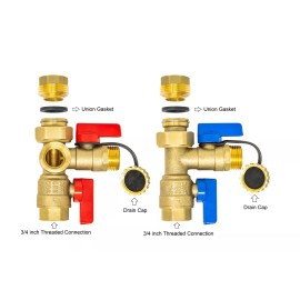Libra Supply Thread 3/4'' IPS Tankless Water Heater Service Valve w/ Relief Valve Lead Free