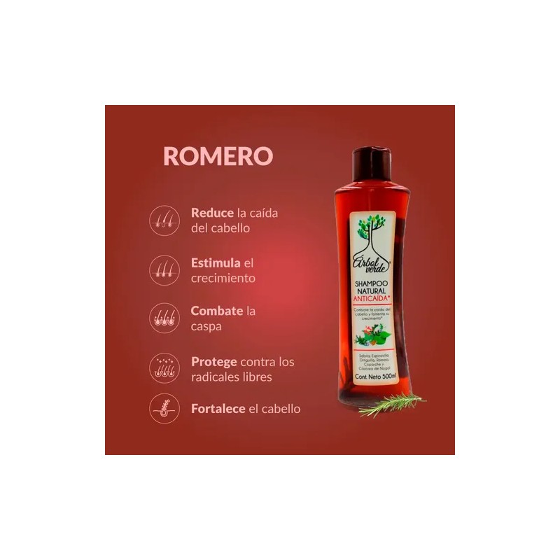 Shampoo Natural Anticaída Cabello Árbol Verde 500ml