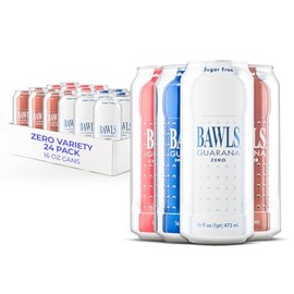 BAWLS Guarana Zero Variety Pack, BAWLS Guarana Drink, Guarana Soda, Guarana Fueled Soda for Energy, High Energy Caffeinated Drink, 16oz 24 Pack Cans