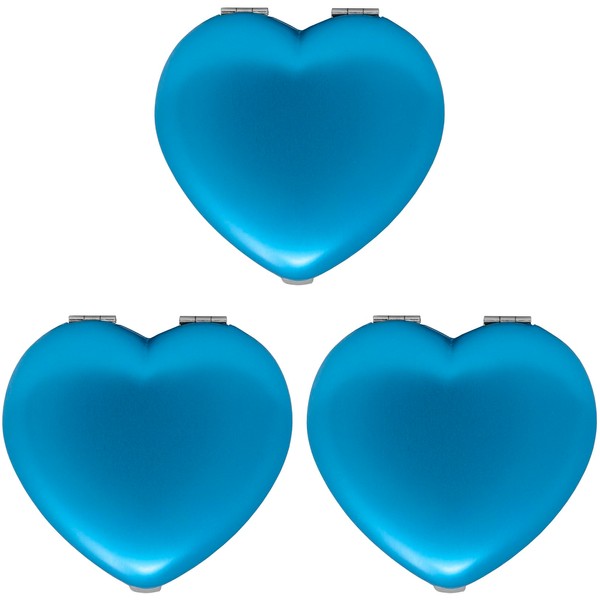 Espejo de maquillaje plegable compacto de doble cara (5 aumentos + 1 aumento) (corazón azul)