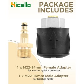 Hicello 2PCS High Pressure Washer Adapter for Karcher K2 K3 K4 K5 K6 K7, M22 Washer Gun Convertor, M22-14mm Hose Connector, High Pressure Hose Fittings Brass Aluminium Plastic