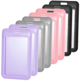 8pcs Badge Card Holder Plastic Sliding Vertical Badge Holders Waterproof Clear ID Holder Protector Cover Holders for Lanyard Men Women Work Office Teacher Nurse Students School