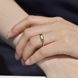 TUNGSTORY Rings for Women 14K Gold-Plated Wedding Ring Oval Opal Stacking Ring Size J to Z, Gemstone