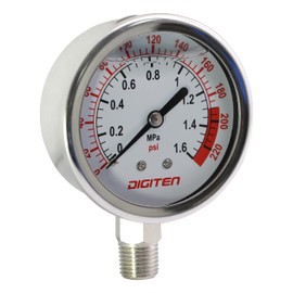 DIGITEN 3/8" Water Pressure Gauge Meter 0-1.6MPa 0-220psi for Reverse Osmosis System Pump ¡­