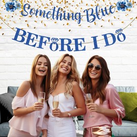 Pre-Strung Something Blue Before I Do Banner, Glitter Blue Banner for Bridal Shower, Wedding, Engagement, Bachelorette Party Decorations Suppliesv