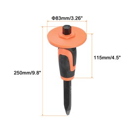 sourcing map Masonry Chisel 9.8 Inch with Hand Guard Pointed Head High Carbon Steel Rock Concrete Mortar Stone Chisel Brick Chisel for Stone Brick Breaking Carving Demolishing Splitting