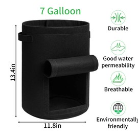 JJGoo 4 Pack Potato Grow Bags 7 Gallon with Flap, Heavy Duty Fabric with Handle and Harvest Window, Non-Woven Planter Pot Plant Garden Bags to Grow Vegetables Tomato, Black