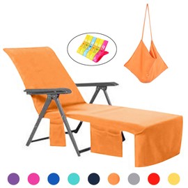 VOCOOL Chaise Lounge Chair Towel Cover with Side Pockets No Towel Clips Needed Lounge Chair Mate for Swimming Pool, Sun Lounger, Hotel, Vacation Orange