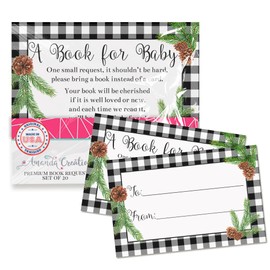 Winter Pinecone Evergreen Themed “Bring A Book” Cards for Baby Showers, 20 2.5 by 4 Inch Double Sided Insert Cards by AmandaCreation, Invite Guests to Bring A Book for the Baby