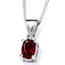 925 Sterling Silver Garnet Oval Pendant Necklace - January Birthstone + 16 18 20 inch Chain (20)