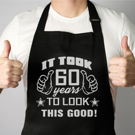 60th Birthday Gifts for Men, Apron Gifts for Husband Wife Friends, Kitchen Chef Aprons with 2 Pockets