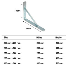 PRIOstahl Heavy Duty Bracket Angle Bracket with Screws and Anchors 200 x 250 mm Galvanised Heavy Duty Bracket Shelf Bracket Angle Bracket for Wall Mounting (Pack of 1)