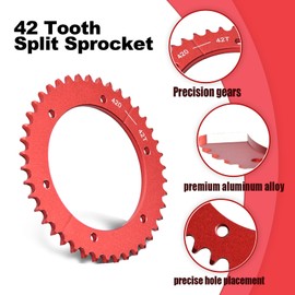 Mini Bike 420 Chain 42 Tooth Sprocket Aluminum Split Sprocket Go Kart Rear Sprocket Replacement for Predator 212cc 196cc 420cc 389cc 301cc 79cc 98cc 6.5hp 7.0hp 13hp 15hp 3.0hp Mini Bike Go Kart