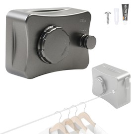 Gemsaya Washing Line Extendable Wall Mounted, Stainless Steel Extendable Washing Line, Adjustable Tension Knob for Additional Support, Anti-Sag Design, Retractable Washing Line (Single Rope)