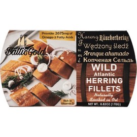 Baltic Gold Naturally Smoked Wild Atlantic Herring in Oil- 8.82 oz (170g) (Herring Fillets, 5 Pack)