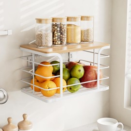 Stylstoreazy 2 Pack Pantry organizers and Storage,Kitchen Organization with Bamboo Top,Stackable Kitchen Pantry bin for Onion,Potato,Fruits,Produce,Vegetable,White