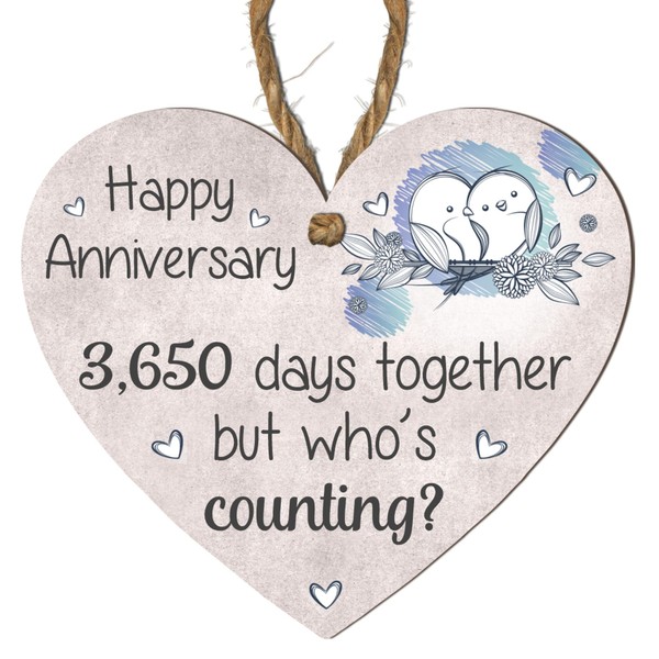 Happy Anniversary Wooden Heart Plaque – "3,650 Days Together But