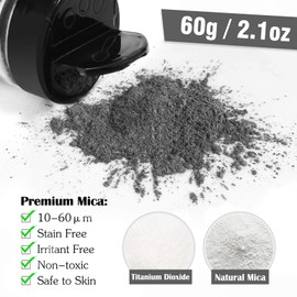 Mica Powder Silver Black, Wtrcsv 2.1oz/60g Epoxy Resin Pigment Natural Soap Colouring Powder Dye for Epoxy Resin, Soap Making, Slime, Bath Bombs, Makeup, Nail Art etc.
