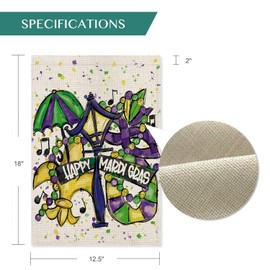 AVOIN Happy Mardi Gras Masquerade Mask Fleur de Lis Umbrella Garden Flag Vertical Double Sided, Holiday Party Mardi Gras Bead Lamp Yard Outdoor Decoration 12.5 x 18 Inch