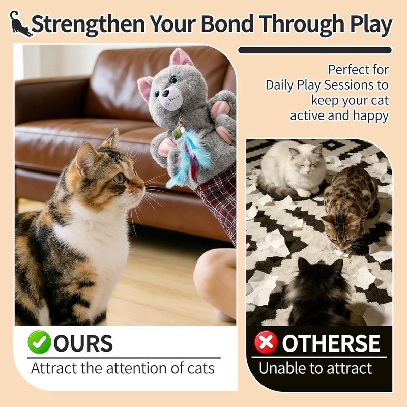 Cat Wrestling Glove, Interactive Hand Mitt Toy with Interchangeable Feather