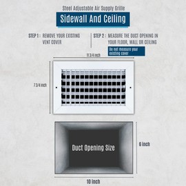 Fits 10x6 Duct Opening Steel Adjustable Air Supply Grille by Handua | Register Vent Cover Grill for Sidewall and Ceiling | White | Outer Dimensions: 11.75" X 7.75"