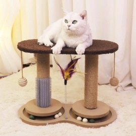 Unbranded Cat Scratching Post Double Turntable Cat Toy for Indoor Cats Cat Self Groomer *