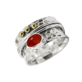 SILVERTROVE Gemstone Band Ring, Sterling Silver Ring for Men and Women, Band Ring in All Sizes, Jewellery CRG1068AA, Gemstone Precious metal gemstone, Cabochon Carnelian