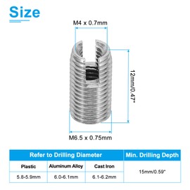PATIKIL Selbstschneidende Gewindeeinsätze, 40 Stück M4 x M6,5 x 12mm 303 Edelstahl Gewindeadapter Reduzierer Schlitzschraube Reparatur Einsätze Muttern Hülse