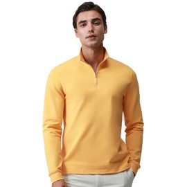 Hudson Wellesley Cotton Blend Quarter-Zip Sweatshirts for Men 260 GSM Stretch Ponte De Roma Long Sleeve Pullover Shirts Misted Marigold Size L