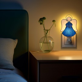 KUNDGLA Stained Glass Angel Night Lights Plug into Wall, Angel Bright Plug in NightLight, Suncatcher Embedded in Glass, Gift for Birthday Christmas Valentine Holidays - Blue Angel